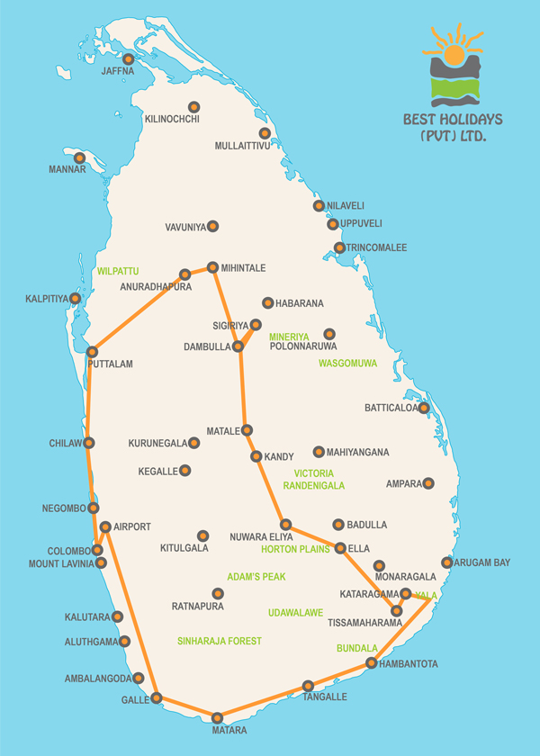 Best Sri Lanka Holidays map Highlights of Ceylon tour