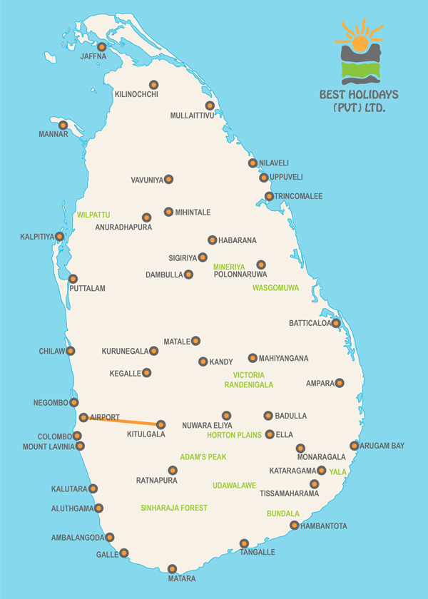 Best Sri Lanka Holidays map Nature Adventure Tour